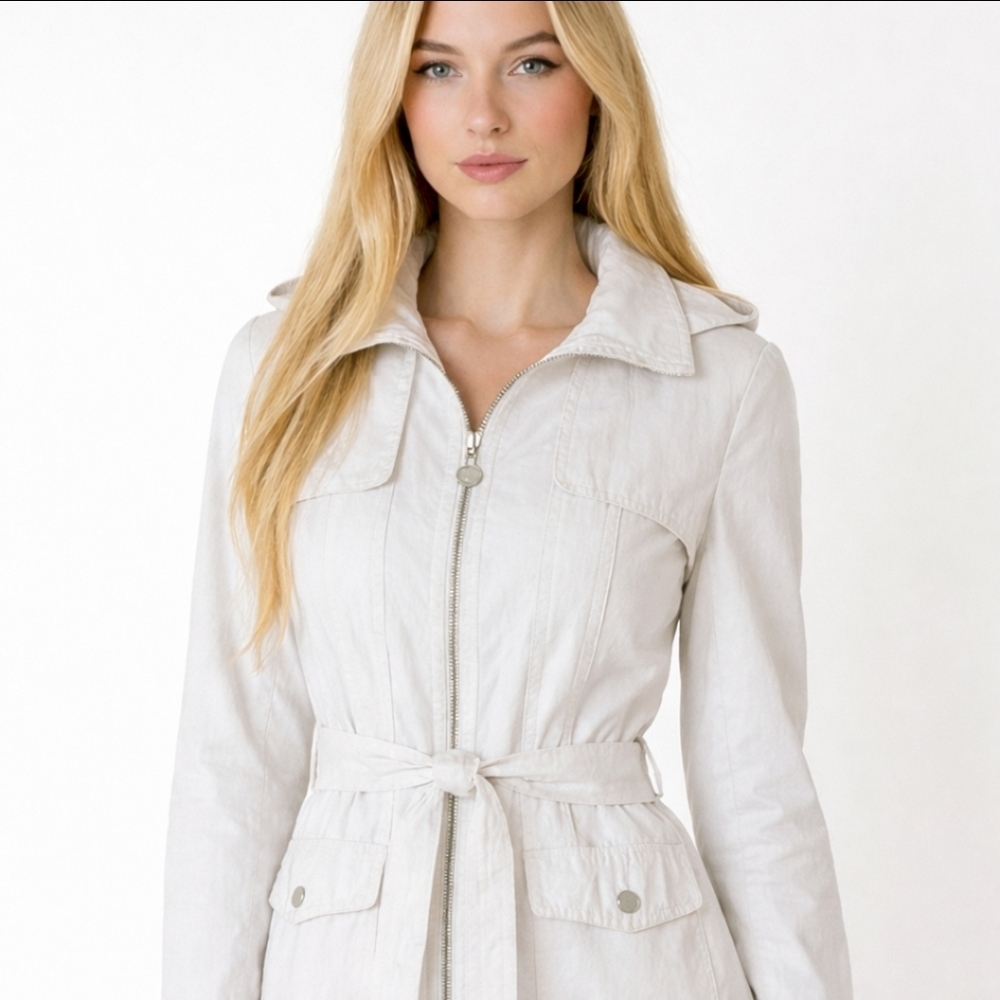Calvin Klein Light Beige Tie-Waist Trench Coat